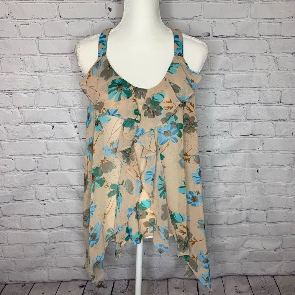 Cecico Floral halter ruffle and lace halter tank